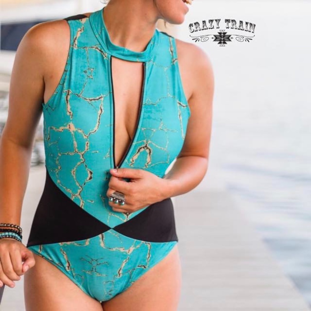 Crazy Train One Piece Zip Up Swimsuit
